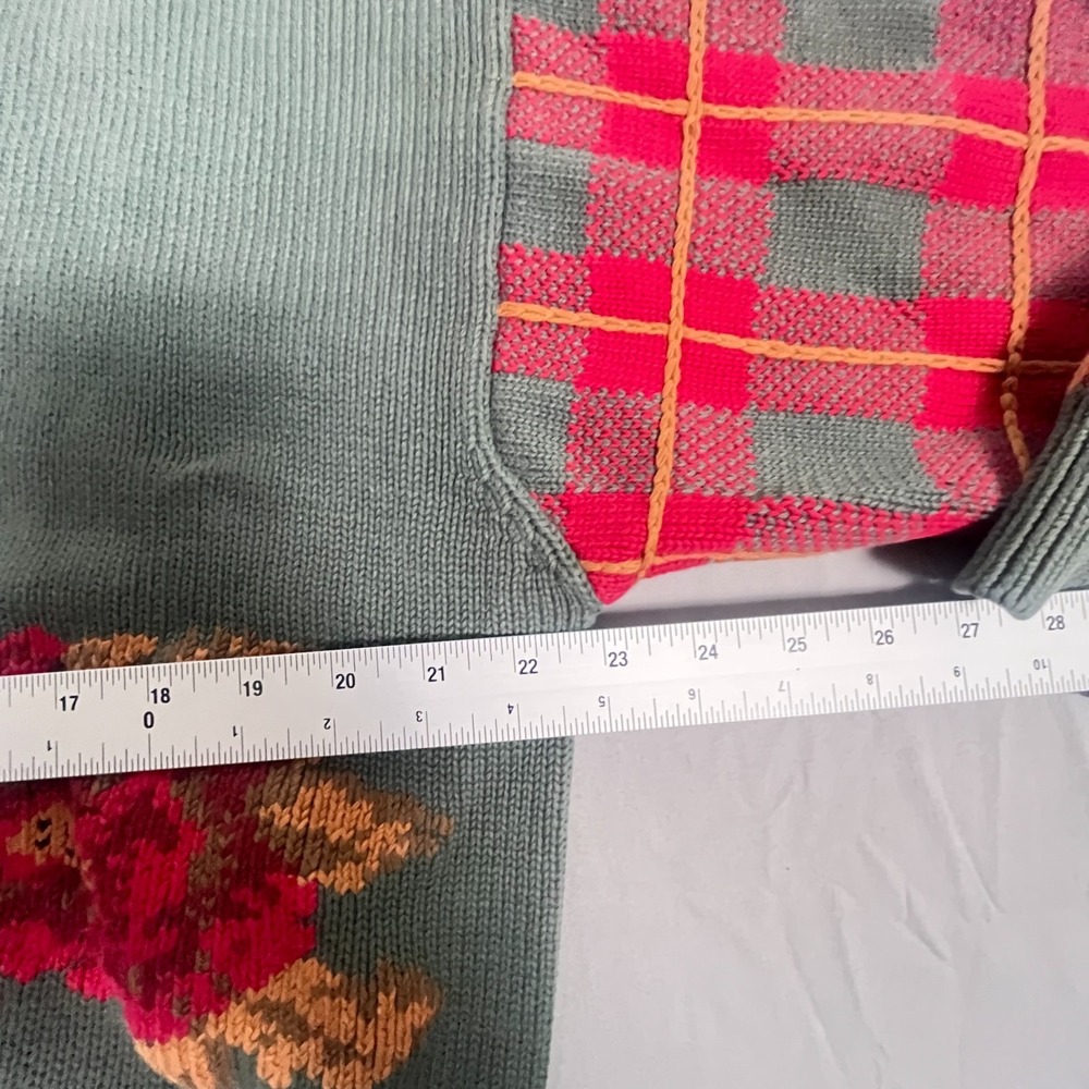 Vintage Eddie Bauer Sweater Womens Large Gray Red Plaid Fall Christmas Henley - Picture 10 of 11